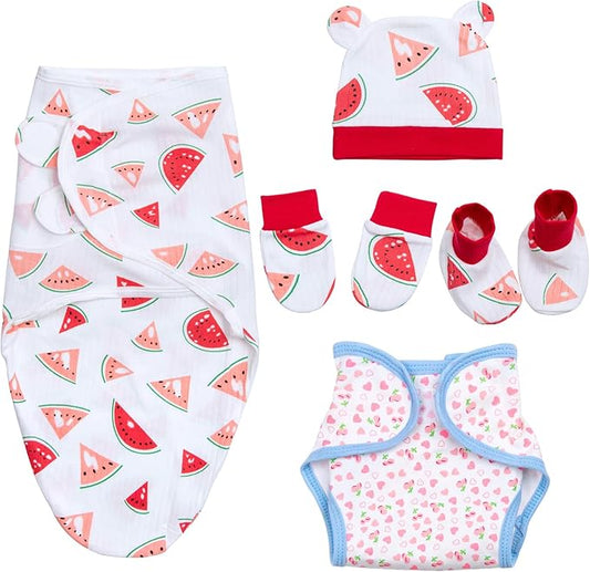 Reborn Baby Doll Clothes Set 5-Pieces Swaddle Blanket and Adjustable Reusable Diaper for 17-22 Inch Newborn Dolls Soft Sleeping Sack Realistic Doll Accessories