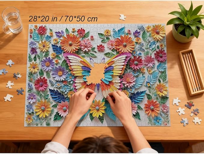 Puzzles for Adults 1000 Pieces - Floral Butterfly Colorful Jigsaw Puzzles, Fun Family Game, Challenging Brain Teaser, 28 x 20 in, Great Gift Idea & Home Decor (Wings of Spring)