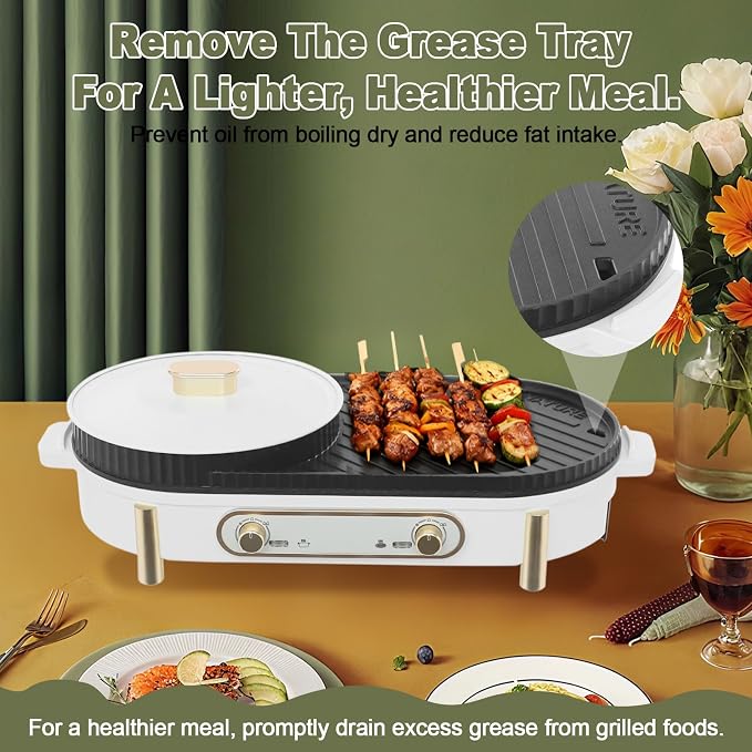 1700W Electric Hot Pot and Grill 2-in-1, with Dual Independent Temperature Control, 8-Person Non-Stick Cooker for Indoor Tabletop, Shabu Hotpot & Korean BBQ Grill, Family Gathering, Party