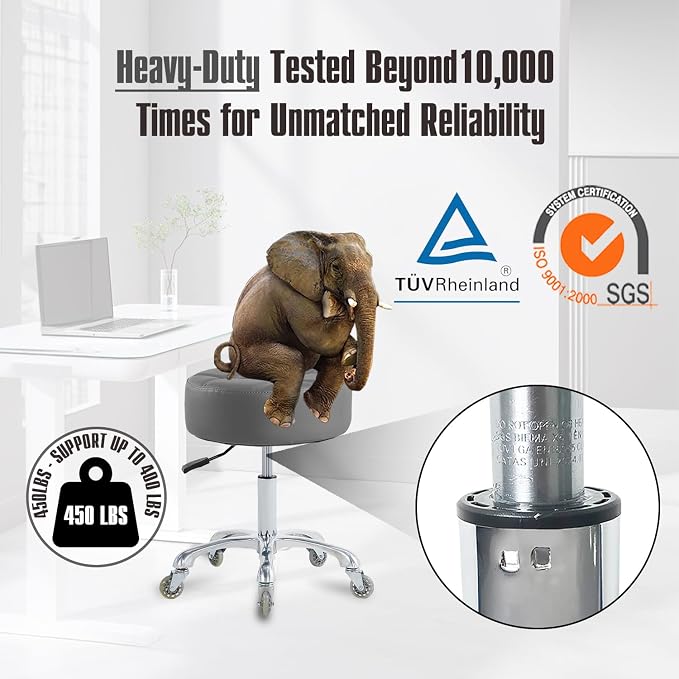 Ainilaily Rolling Stool with Wheels Adjustable Height, Roller Stool for Massage Medical Tattoo Spa Heavy Duty Swivel Desk (Super Thick Cushion, Grey)