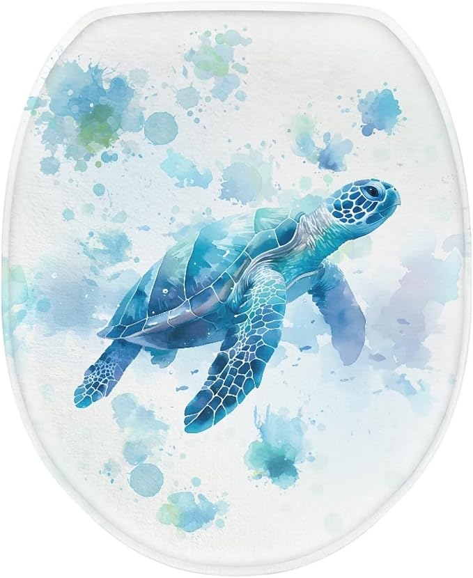 Bathroom Toilet Lid Seat Sea Turtle Toilet Protector Cover Dustproof Flannel Fabric Toilet Seat Cover Covers Stains, Stays Clean, Easy To Install