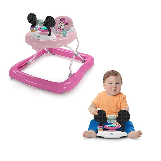Bright Starts Disney Baby Minnie Mouse Forever Besties 2-in-1 Baby Activity Walker - Easy Fold Frame and Removable -Toy Station, 6 Months and up