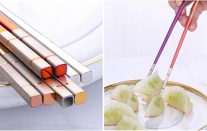Reusable Stainless Steel Chopsticks,Dishwasher Safe , Easy to Use(4 PCS,Gold)