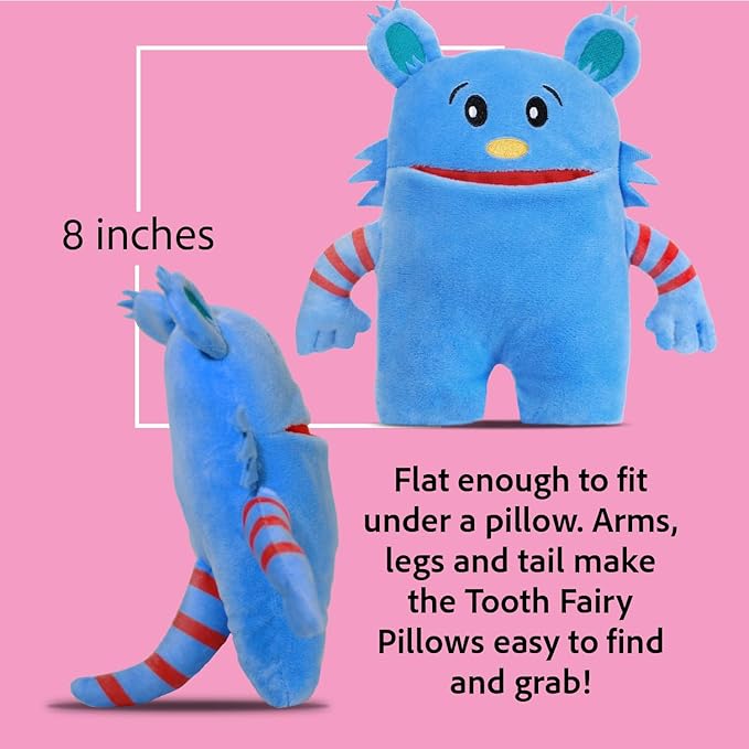 The Tooth Brigade Tooth Fairy Pillow | Stuffed Plush with Large Pocket Mouth for Lost Teeth, Treasures, Prizes - Fun and Interactive Plush, Perfect Kids, Boys, & Girls Gift (Blue Monster)