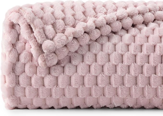BEDELITE Lotus Pink Twin Blanket for Couch, Soft Cozy Gift for Women, 60*80 | 3D Jacquard Decorative Fleece Blanket, Super Soft Plush Throws, Cute Birthday Gift for Women & Men, Suitable for All Seasons