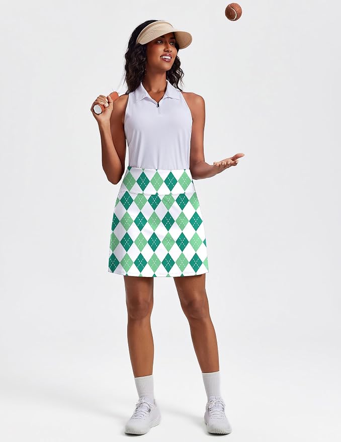 PINSPARK 19" Knee Length Skorts for Woman with Pockets UPF 50+ Golf Skirts | 4 Pockets, Built-in Shorts, High Waisted & Tummy Control, Moisture-wicking for Golf Athletic Tennis Workout Casual