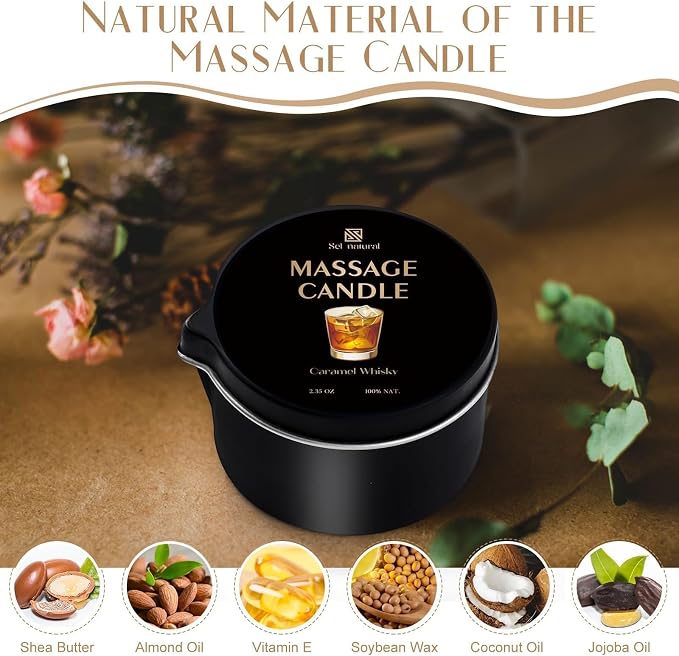 3 Pack Massage Oil Candles 2.35oz Low Temp Massage Candle Wax Spa Therapy Body Oil Valentines Gifts for Relaxation, Couples, or Self-Care (2.35 oz, Eucalyptus Mint, Cedar Sandalwood, Caramel Whisky)