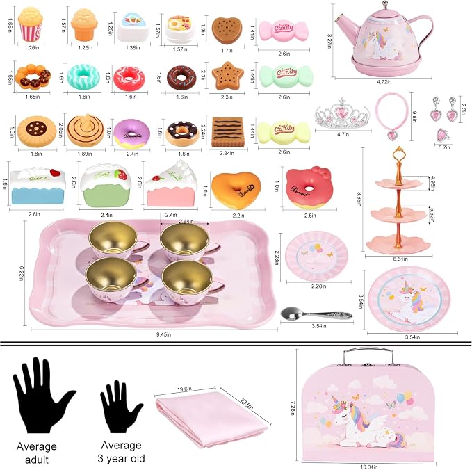 Tea Party Set for Little Girls, 49PCS Princess Tea Time Toys Including Tea Set Dessert Carrying Case, Toddler Girl Toys Kids Kitchen Pretend Playset, 3 - 8 Year Old Girl Birthday Children's Day Gifts