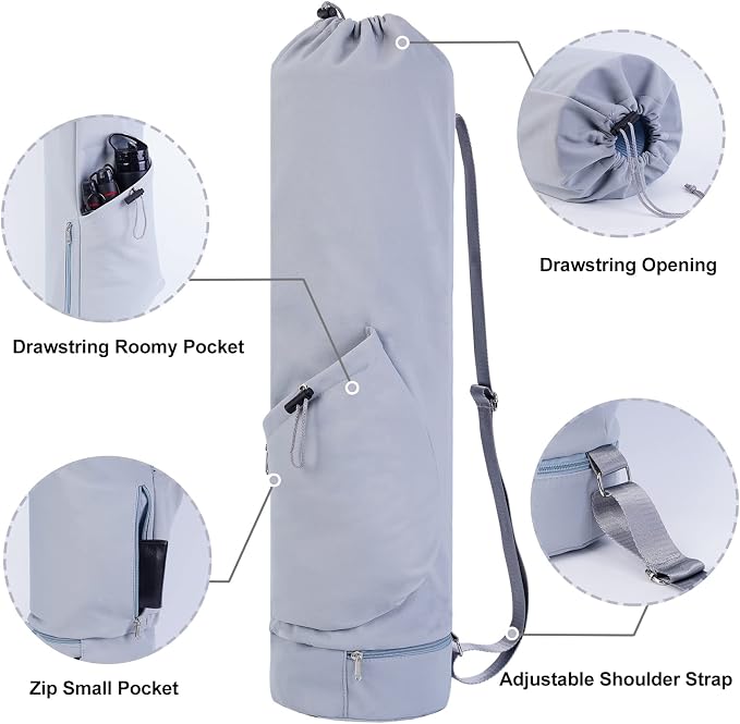 sportsnew Yoga Mat Bag with Water Bottle Pocket and Bottom Wet Pocket, Exercise Yoga Mat Carrier Multi-Functional Storage Bag, Patent pending
