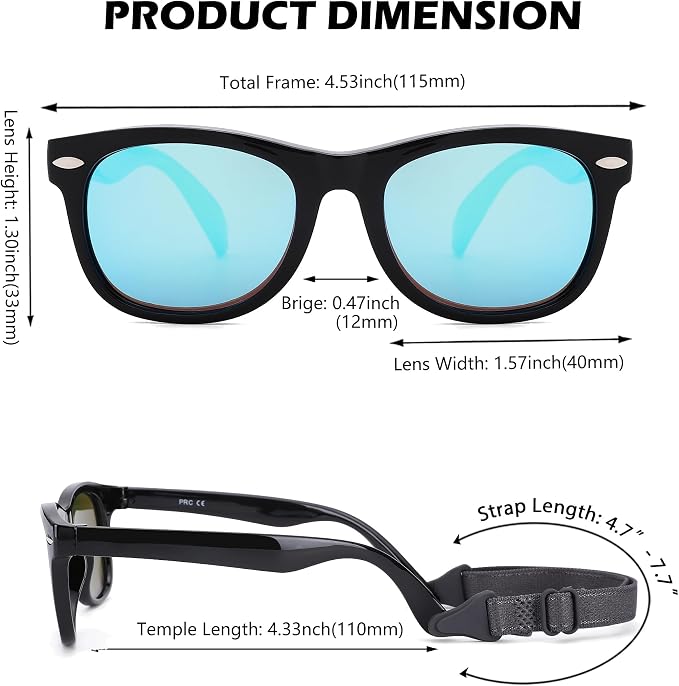 Polarized Baby Sunglasses with Strap - Unbreakable Flexible Infant Sunglasses for Toddlers Age 0-24 Months