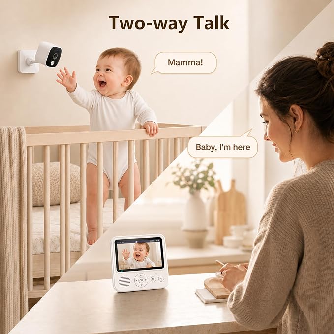 Baby Monitor with Camera and Audio, No WiFi Baby Monitor with 2.8" IPS Screen, 120-Hour Battery, 1000ft Long Range, 2-Way Talk, Cry and Feeding Reminder, Night Vision