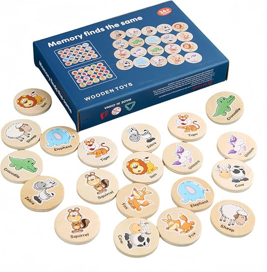 Memory Game for Kids, 20Pcs Wooden Flash Cards for Toddlers Memory Matching, Educational Animal Toys Preschooler Early Memory Practice Learning Travel Activities, Gifts for Boys Girls Age 3-6