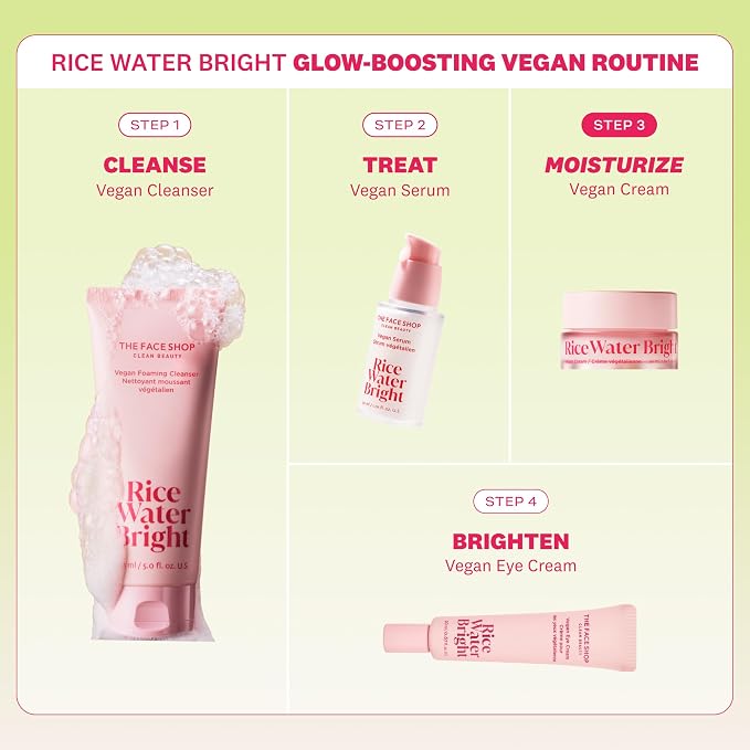 The Face Shop Rice Water Bright Vegan Cream - Instant Moisturization Quick-Absorbing Formula - Vegan, Brightening - Rice Water, Niacinamide, Hyaluronic Acid - Moisturizer Face Cream - Korean Skin Care