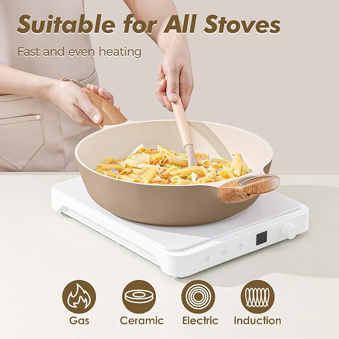 SENSARTE Ceramic Nonstick Frying Pan Skillet with Lid, 13.3 Inch Large Deep Frying Pan, 6 QT Saute Pan, Induction Pan, Healthy Non Toxic Cooking Pan with Helper Handle, PFOA PFAS PTFE Free