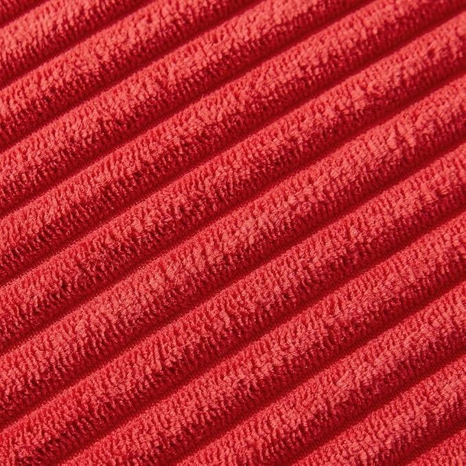 Fancy Homi Pack of 2 Boho Red Decorative Throw Pillow Covers with Pom-poms, Soft Corduroy Solid Square Cushion Cases Set for Couch Sofa Bedroom Car Living Room (16x16 Inch/40x40 cm, Christmas Red)