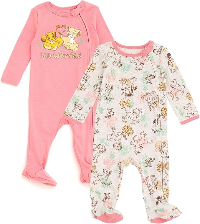 Disney Baby Girls 2 Pack Zip Up Sleep N' Plays Newborn to Infant Sizes (Newborn - 24 Months)