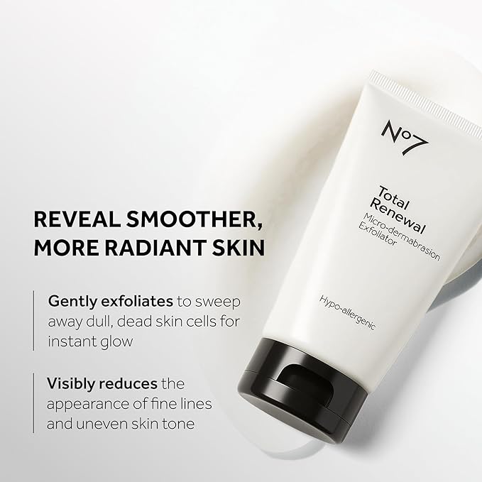No7 Microdermabrasion Total Renewal Face Scrub - Exfoliating Face Wash & Dark Spot Corrector for Sensitive Skin - Helps to Reduce the Appearance of Fine Lines & Even Skin Tone (2.5 Oz)