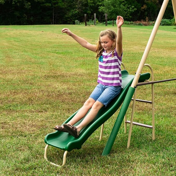 SuperDisc Swing Set with SuperDisc Swing. 5 User Capacity, Easy Assembly, Metal Frame Backyard Playground Set for Kids. with Padded Frame Legs for Safety. 148" L x 93" W x 74" H, by XDP Recreation