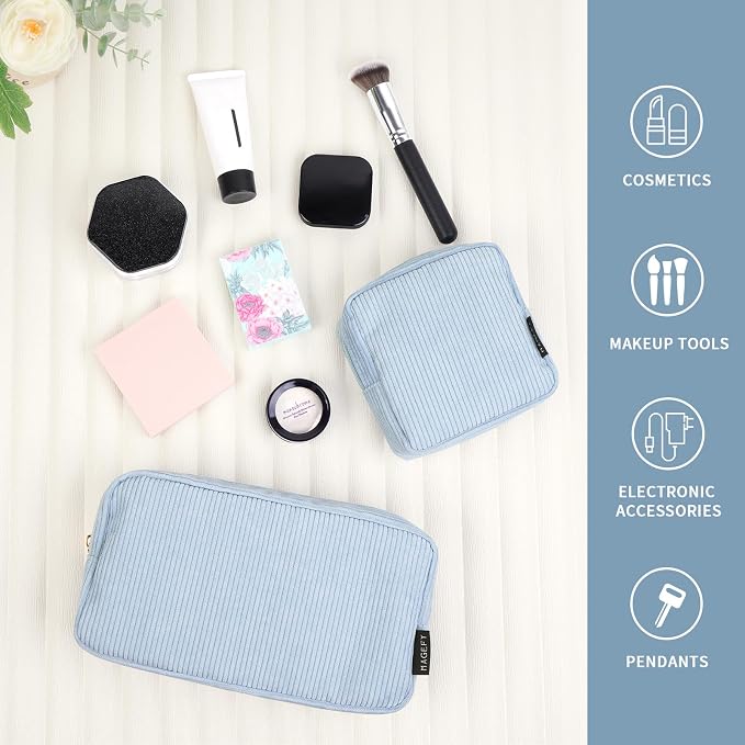 MAGEFY Small Makeup Bag for Purse Mini Cosmetics Bag Corduroy Cute Cosmetic Pouch for Women with Slip-in Pockets