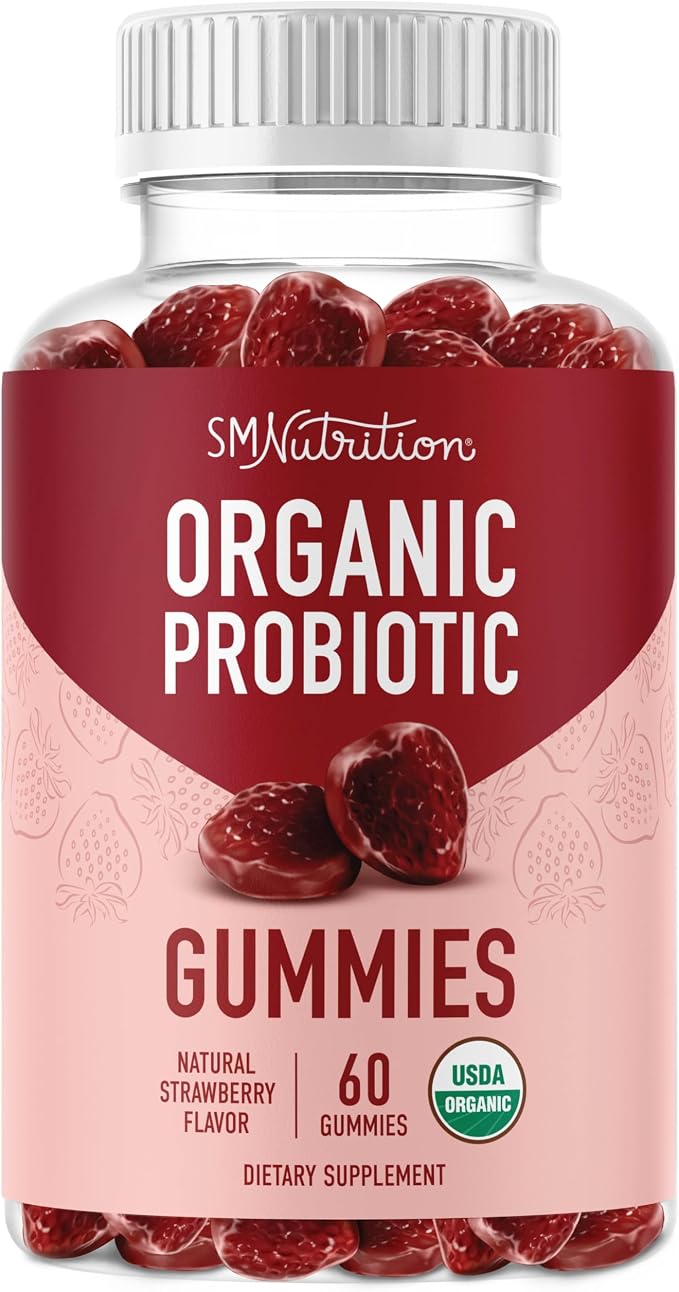 Organic Probiotics Gummies, 5 Billion CFU Probiotics for Digestive Health | Immune Support, With Hardy Bacillus Subtilis, Strawberry Gummies, Shelf Stable, Gluten-Free, Vegan, 60 Ct (1 Month Supply)