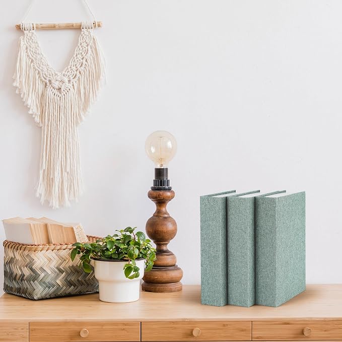 Tioncy 3 Pcs Decor Linen Faux Book Box Set Aesthetic DIY Fake Linen Book Box for Decor Storage Cafe Table Bookshelf Gift Home Keepsake(8.6 x 6.1 x 1.8 Inch,Green)