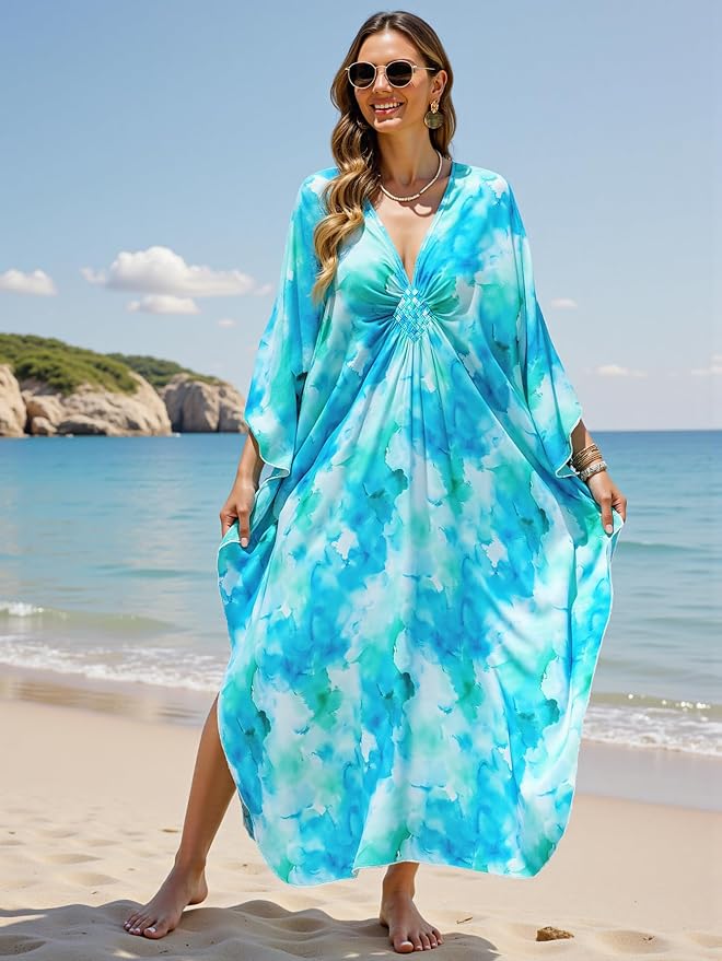 Mumu Dresses for Women Plus Size, Bohemian Kaftan Beach Cover Up Long Maxi Nightgown Soft Loungewear