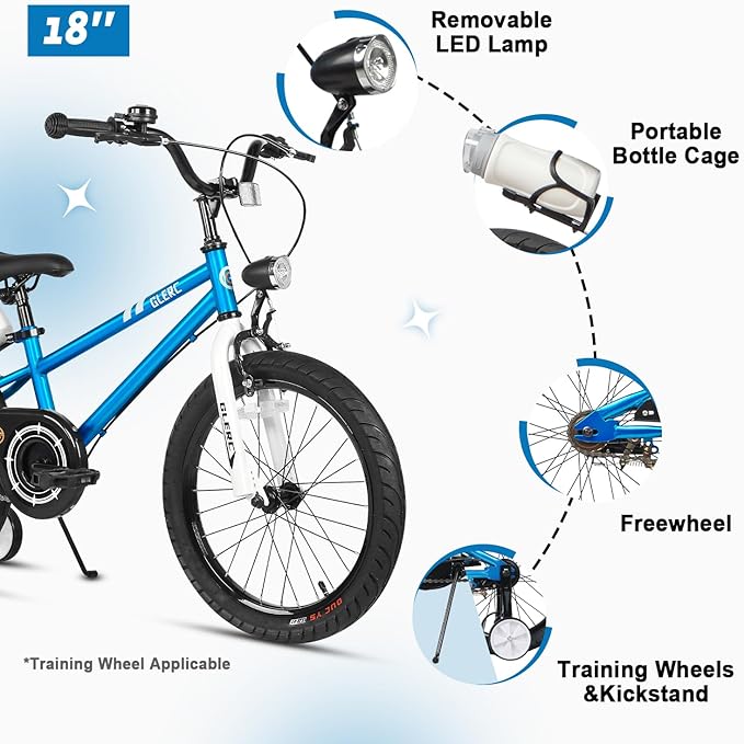 Glerc Fantacy Kids Bike, 12-20 Inch Children Bicycle for 2-13 Years Old Boys Girls, Kids Bicycle with Water Bottle Holder & Headlight & Training Wheels, Multiple Colors