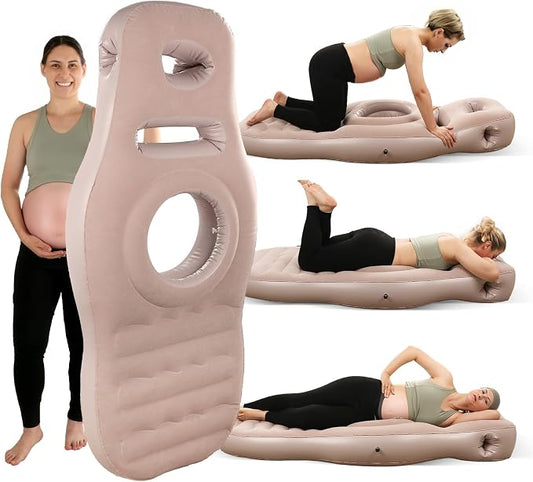 Inflatable Pregnancy Pillow with Hole - Pregnancy Blow Up Mattress, Maternity Pillow Inflatable for Prone Sleeping Includes Electric Pump, Relieves Back/Hip Pain, Gray
