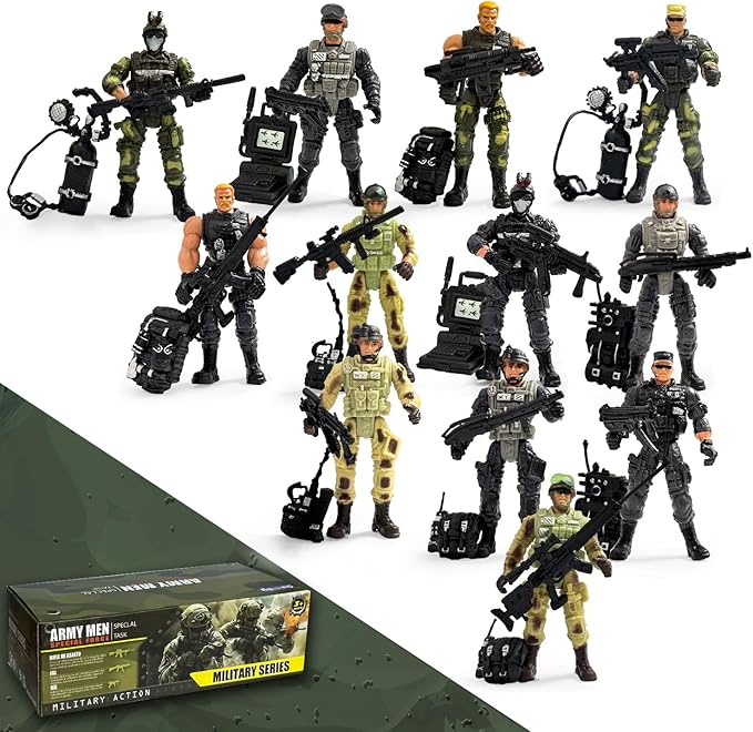 12 Pcs Army Men Action Figures,Military Soldier Toy Military Playset for Boys,US Army Men Action Figure with Weapon,Army Toy Set for Boys Age 4-7
