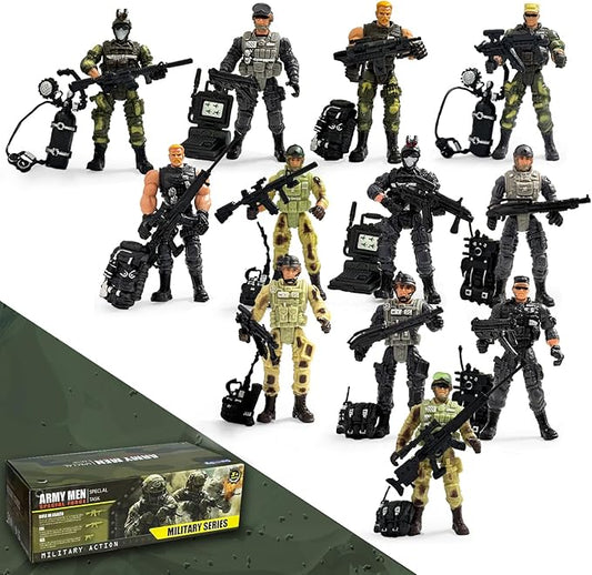 12 Pcs Army Men Action Figures,Military Soldier Toy Military Playset for Boys,US Army Men Action Figure with Weapon,Army Toy Set for Boys Age 4-7