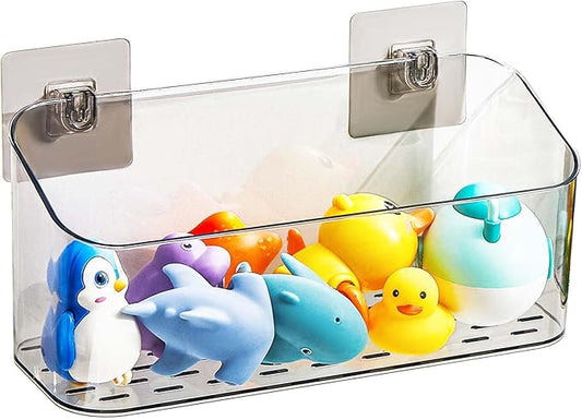 Bath Toy Storage Organizer, Adhesive Shower Caddy Shower Organizer, Bathtub Toy Holder, Large Capacity Wall Mounted Holder No Drill Shelves Rack, Clear Black