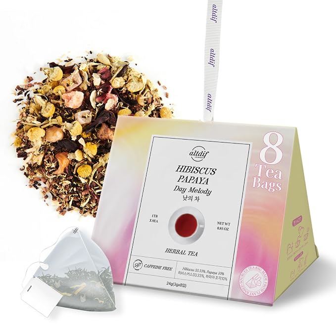 ALTDIF Hibiscus Papaya Day Melody - Herbal Tea Bag Set for Relaxation and Focus - Caffeine-Free Floral and Fruity Blend - Luxury Tea Bag Box for Women - 8 Pyramid Teabags