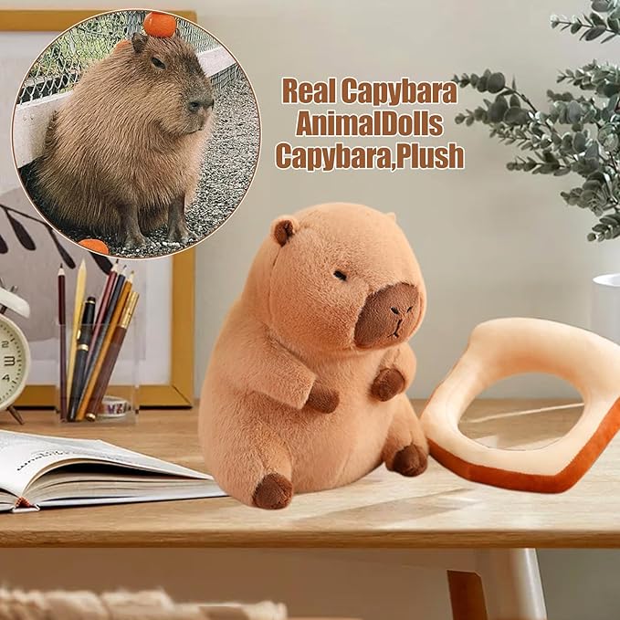 12" Capybara Plush Toy Kawaii, Cute Capybara Stuffed Animal with Wearable Bread, Soft Plushies Doll Bread Pillow for Girls Boys Kids Adults, Birthday Decorations Gifts Toys