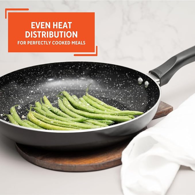 IMUSA 10 Inch Bistro Cera Aluminum Speckled Black Ceramic Fry Pan | Ideal for Frying and Sautéing
