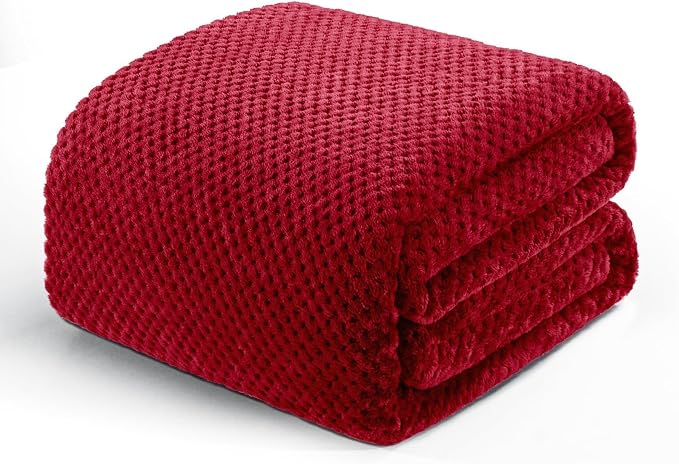 Exclusivo Mezcla Soft Waffle Fleece Bed Blanket King Size, Deep Red | Lightweight Plush Blanket for Bed, Bedroom, Cozy Flannel with Waffle Texture, Stylish Home Decor, All Season, 104x90 Inches