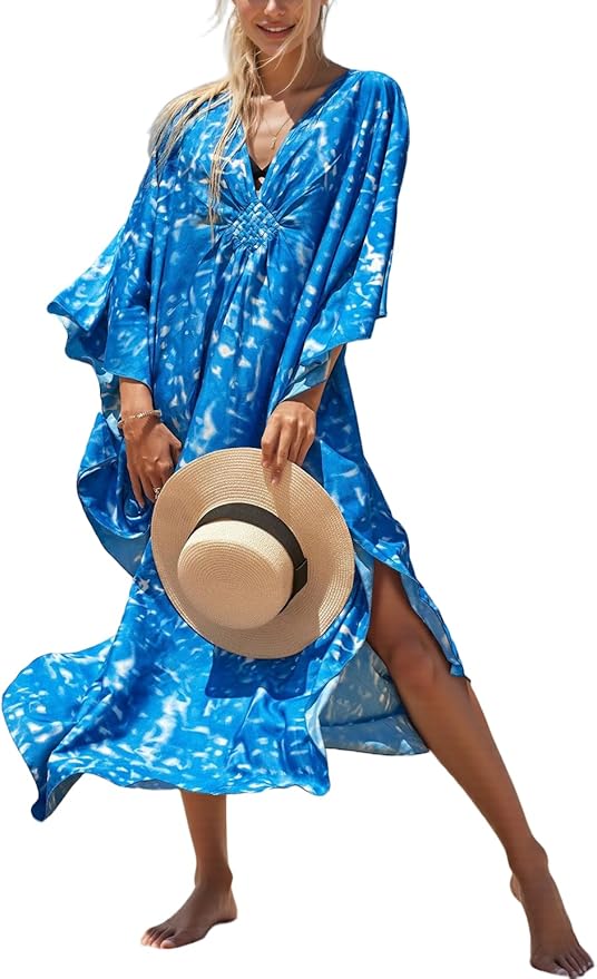 Mumu Dresses for Women Plus Size, Bohemian Kaftan Beach Cover Up Long Maxi Nightgown Soft Loungewear