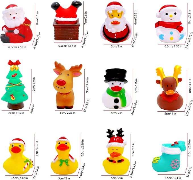 2.5 Inch Rubber Ducks for Kids – Pack of 12 Mini Christmas Ducks, Cute Holiday Ducking for Gift Toys, Party Favors, Jeep Ducks Themed Bath Toys for Toddlers & Kids