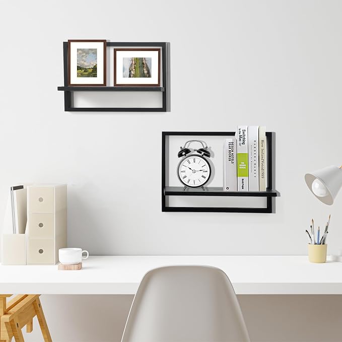 Floating Shelves for Wall,Decorative Wall Shelves Black,Plants Shelf Framed | Square Wall Decor,Art Sconces Artificial Vases Hanging Storage Shelf for Bathroom Living Room Elegant,Wood,Set of 4
