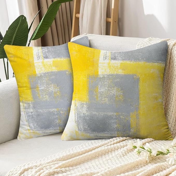 Throw Pillow Covers for Couch, 18x18 Inch, 2 Pack, Grey Yellow | Decorative Throw Pillow Covers Cushion Covers for Couch Bedroom Sofa Living Room