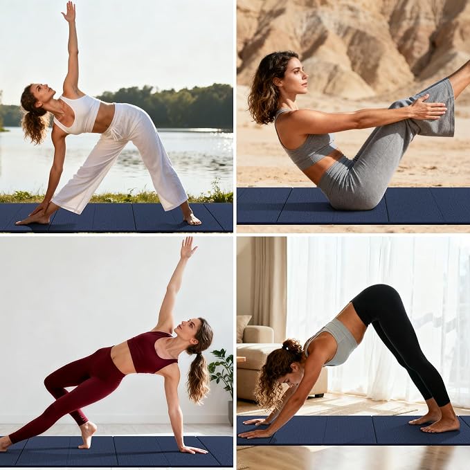 Foldable TPE Yoga Mat Thick 10mm,75" x40"Extra Large Exercise Mats | Stretch Mat Non-slip Fitness Folding Mat Easy to Carry,Wide Gym Mats for Women Men Suitable for Home Workout Travel Pilates