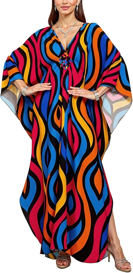Mumu Dresses for Women Plus Size, Bohemian Kaftan Beach Cover Up Long Maxi Nightgown Soft Loungewear
