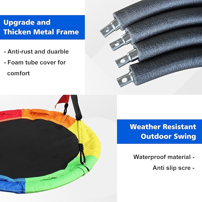 40 Inch Saucer Tree Swing for Kids Adults - 900Lb Weight Capacity, 900D Waterproof Oxford Fabric Platform Swing Seat with Safety bar and Adjustable Hanging Straps for Backyard or Outdoor Playground