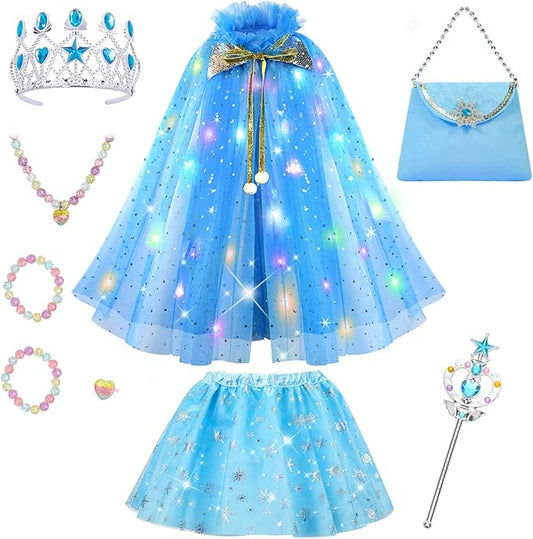 Meland Princess Dress up Clothes for Girl, 11Pcs Princess Cape with Kid Crown Toys,Dresses for Girl 3,4,5,6,7,8 Birthday Gift