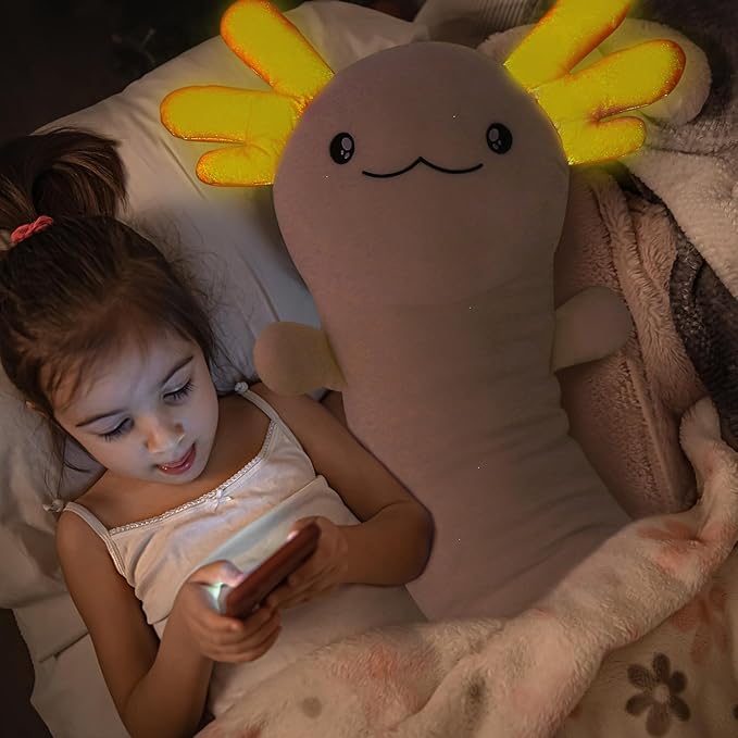 MaoGoLan Giant Axolotl Plush Toy Stuffed Animal, Huge Axolotl Body Pillow for Kids Girl Boy, Big Salamander Plush Glow in The Dark, Birthday Valentine Christmas Party Gifts Pink