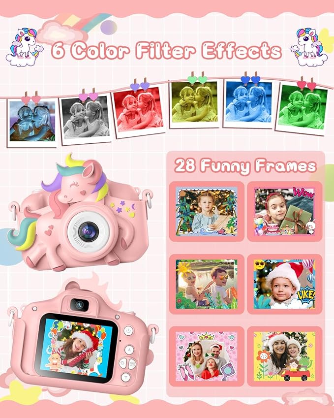 Kids Camera for 3-8 Years Old Toddlers Childrens Boys Girls Selfie Camera 20 MP HD 1080P IPS Screen Dual Digital Toy Camera for Kids Christmas Birthday Gifts with 32Gb Card