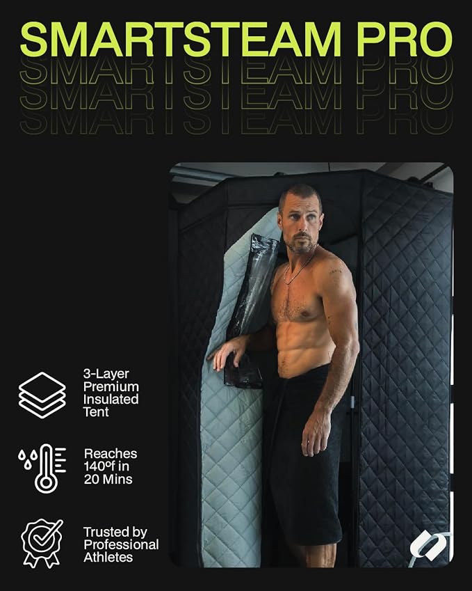 SAUNABOX® SmartSteam Kit Pro Portable Steam Sauna | Home Sauna Tent with Chair & Mat | Full Body Steam Therapy for Relaxation & Recovery | VOC-Free Materials