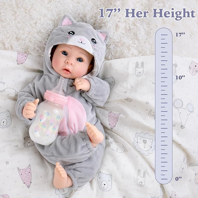 Aori Lifelike Baby Dolls - Realistic 17-Inch Baby Girl with Cute Lightweight Body, Real Life Baby Doll Set with Accessories for 3+ Kids Girls & Collection