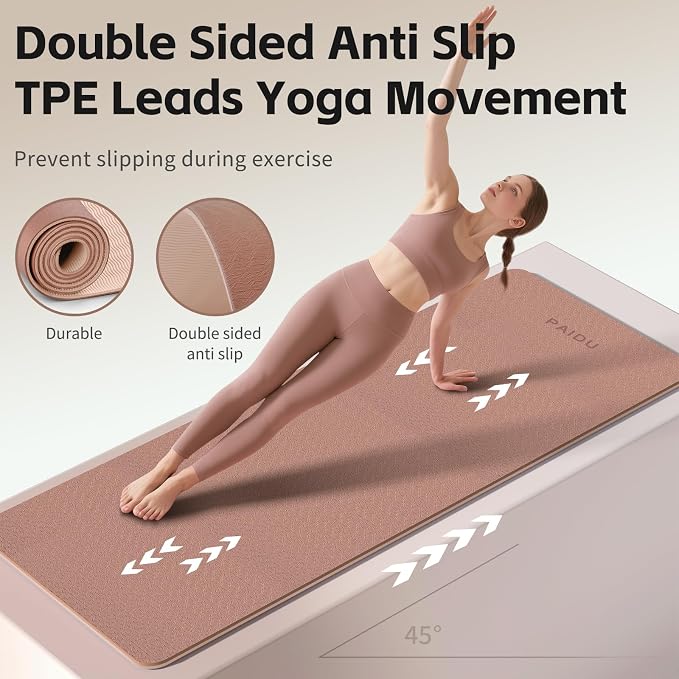 PAIDU Yoga Mat 8mm Super Thick TPE Fitness Mat | SGS Certified | Non-Slip, Odorless & Tear-Resistant | Unisex with Strap | for Yoga, Pilates, Meditation & Home Workouts