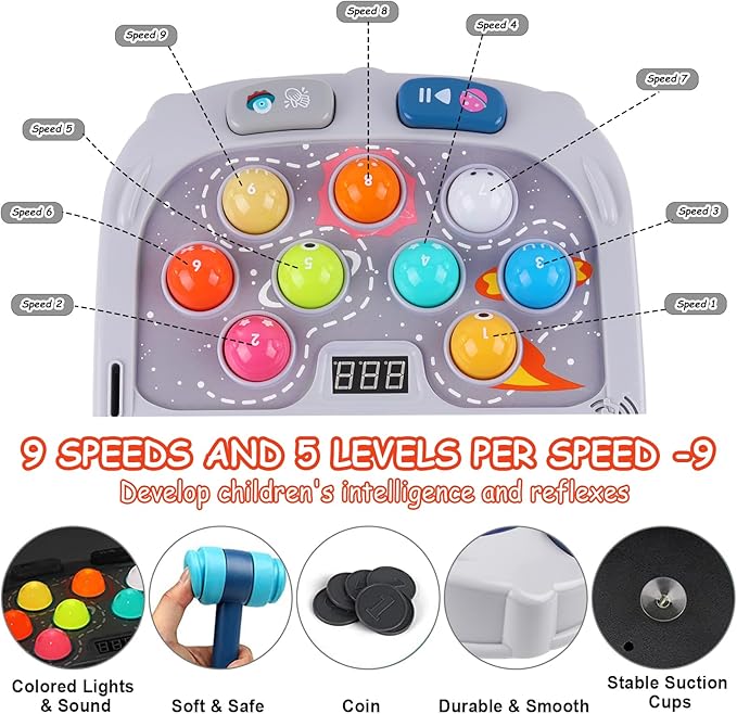 Whack Game Mole for Toddler, Toys for 3-12 Year Old Boys and Girls, Kids Whack Pound Game,Gifts for 3 4 5 6+ Year Old Boys, Interactive Educational Toy with Sound and Light, PK Mode with 2 Hammers