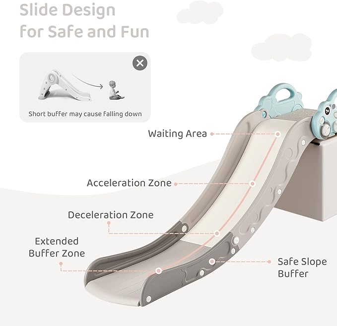 Indoor Kids Baby Couch Slide for Toddler 1-3, Sofa Slide Add-on Attachment for Bed Nugget Playgrounds, with Secure Base Guardrail, Gentle Slope Extended Buffer Zone, Fun Car Design, Blue